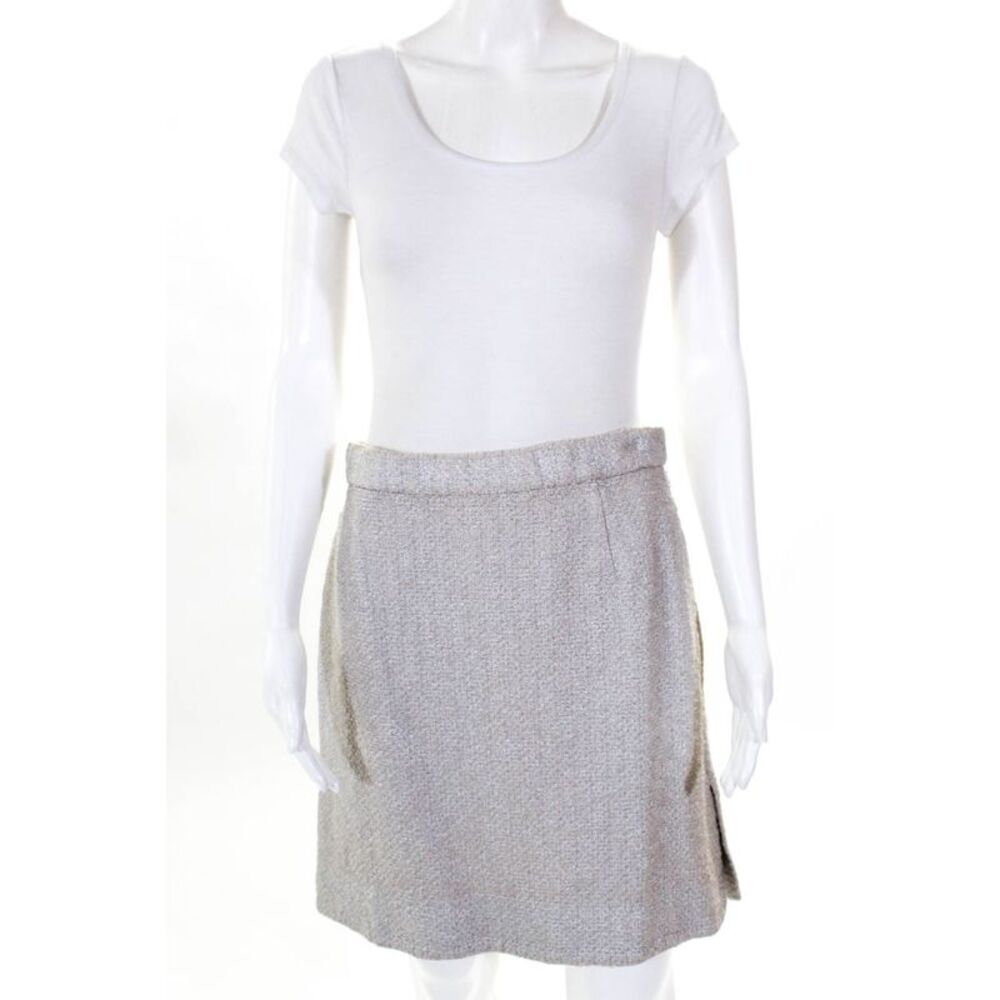 Carven Womens Shiny Tight Metallic Skirt Silver Tone Size European 42 10717434